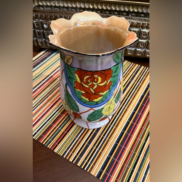 VTG Japanese Tashiro Shoten Lusterware Vase w Flower/Leaf/Berry Majolica - Picture 4 of 10